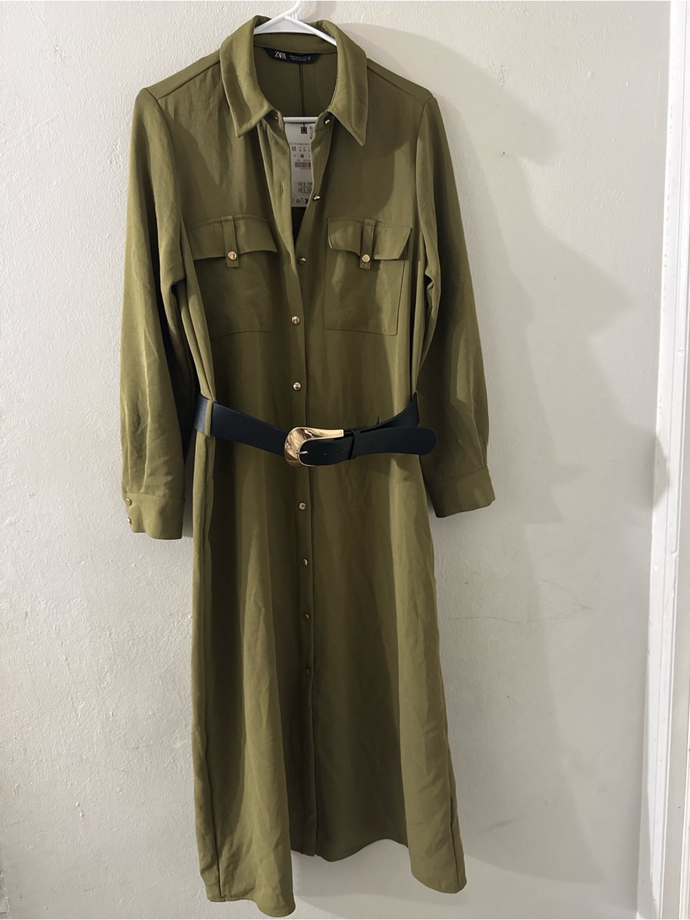 Zara green Maxi Dress with Pleated Skirt